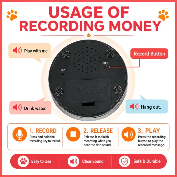 Recordable Pet Sound Button Interactive Dog Toy Bite Resistant Non-Toxic Puppy Training Portable Pet Plaything