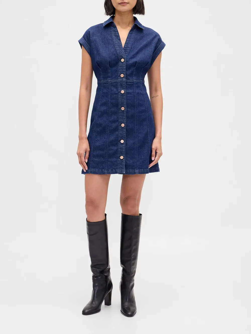 Button Open V-Neck Dress