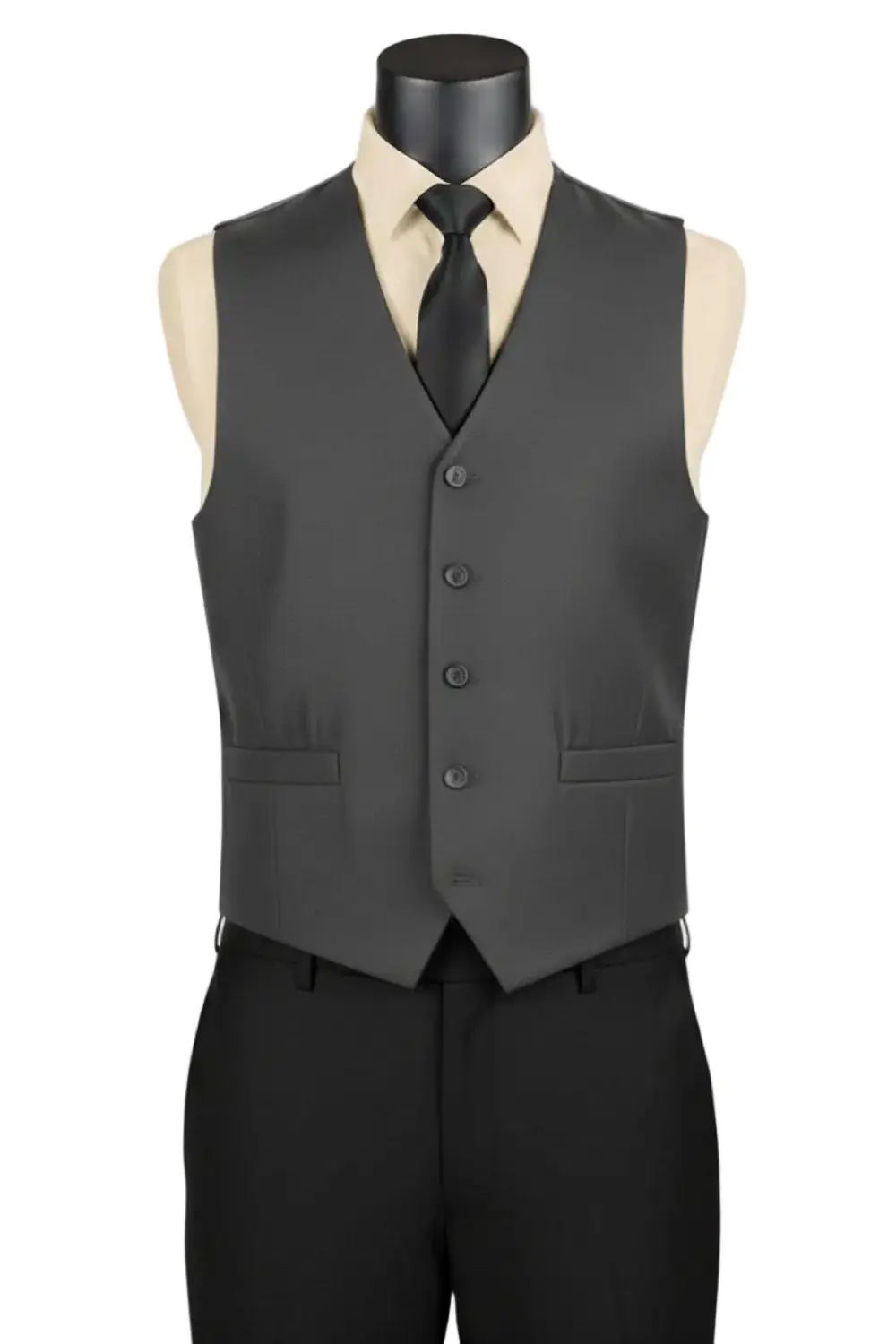 Charcoal Slim Fit Textured Solid Single Breasted Five Button Dress Vest