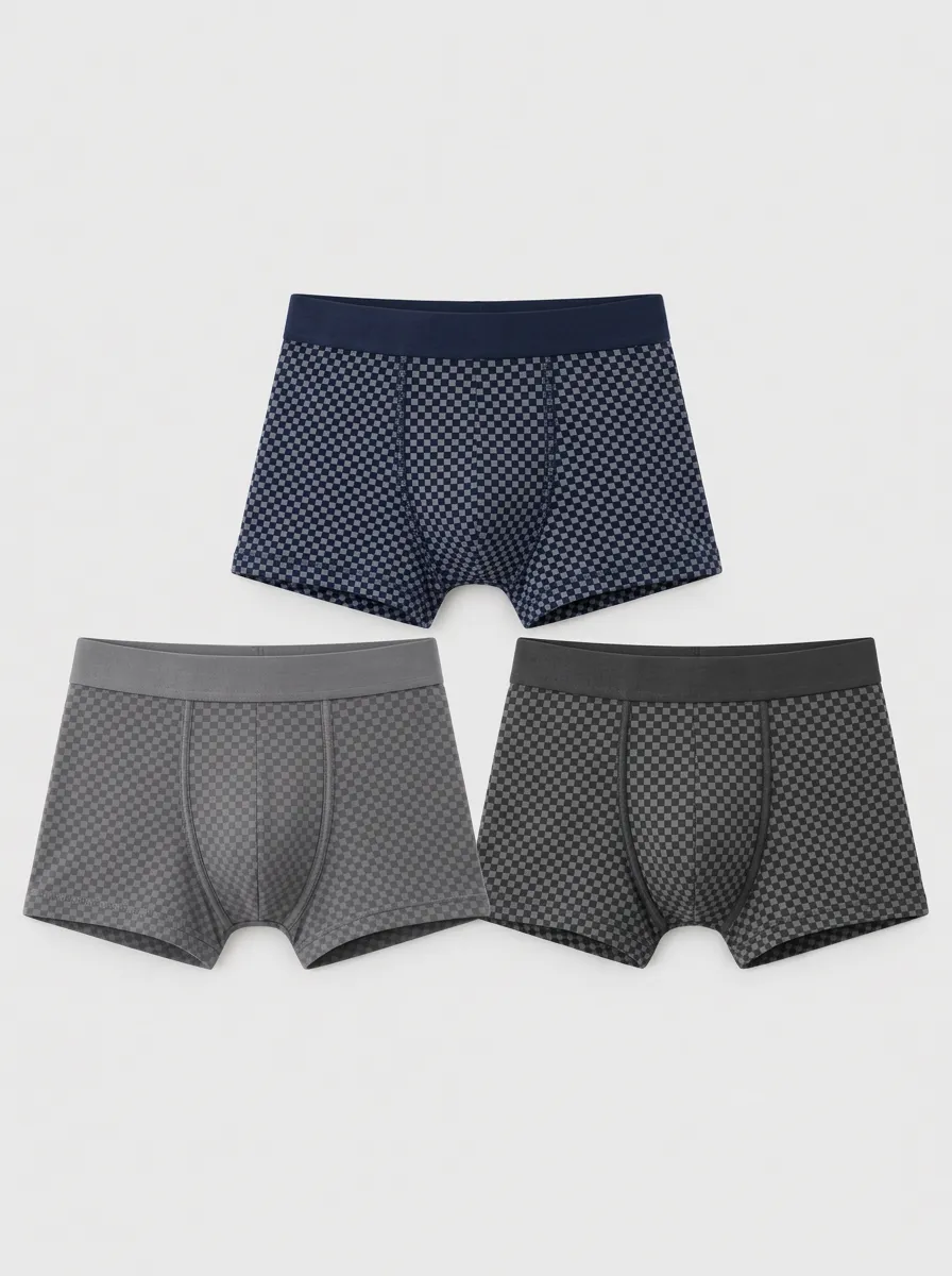 Men's Navy Checkerboard Boxer Briefs 3-Pack