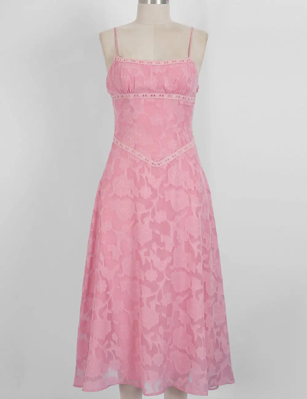 Elegant Lace Square Neck Cami Midi Dress