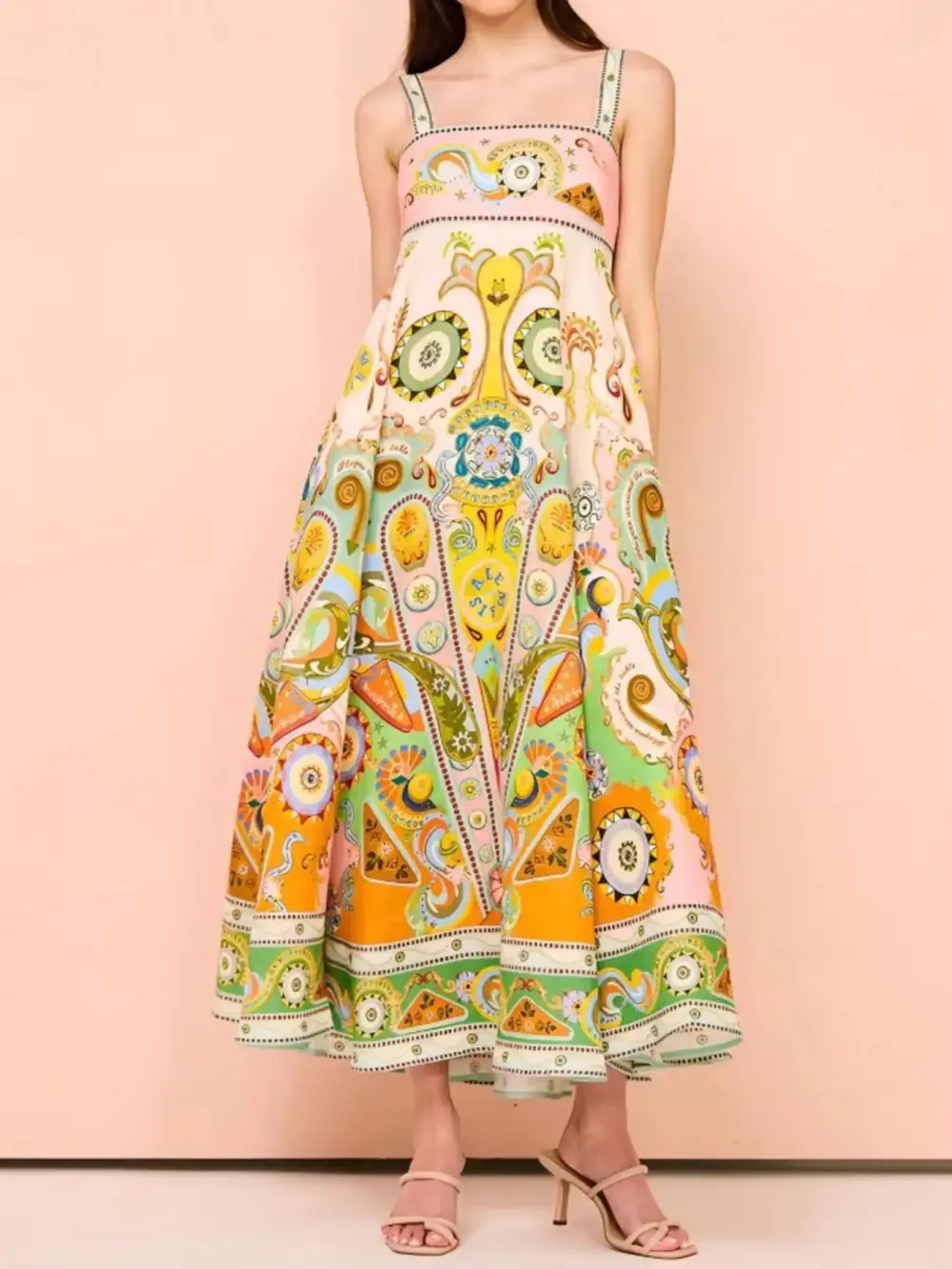 Paisley Printed Square Neck Dress