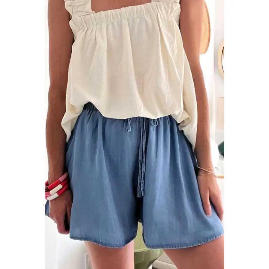 Wide Leg Elastic Waist Denim Shorts