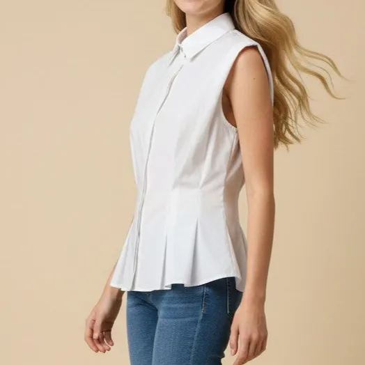 Pleated Hem Button Front Top