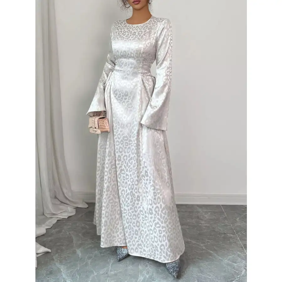 Leopard Lace Up Long Sleeve Maxi Dress