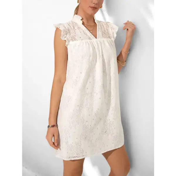 Lace Notched Cap Sleeve Mini Dress