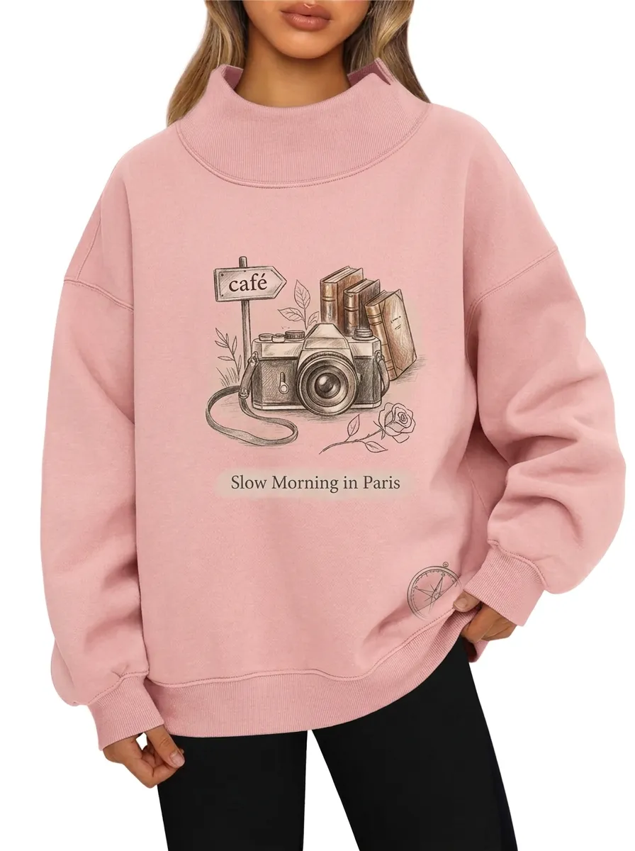 Women's Paris Cafe Camera Book Graphic Sweatshirt