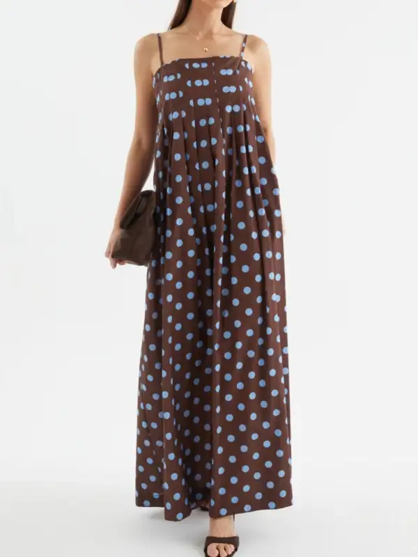 Polka Dot Pleated Maxi Dress