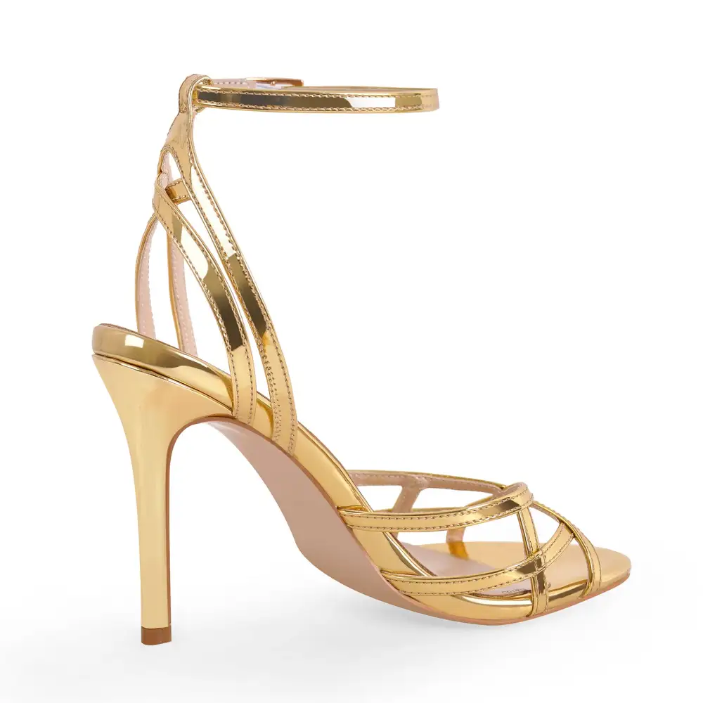 Round Toe Ankle Strap Stiletto Sandals