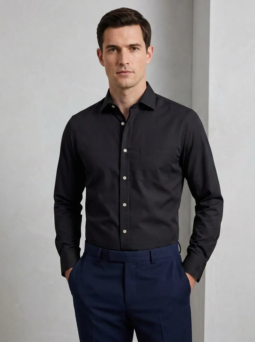 Men's Nautical Anchor Embroidered Non-Iron Cotton Shirt