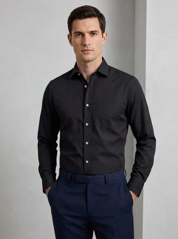 Men's Nautical Anchor Embroidered Non-Iron Cotton Shirt