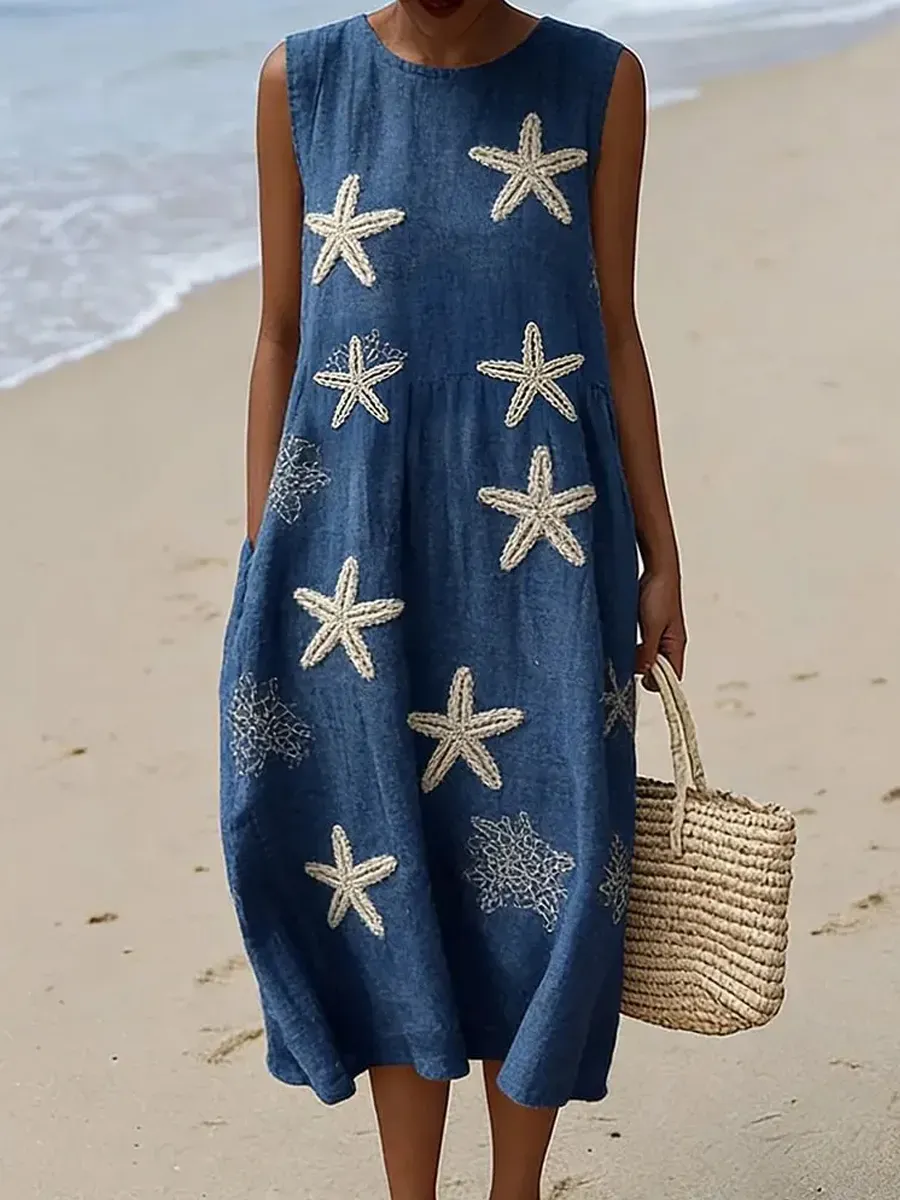 Women'S Jellyfish Art Printed Sleeveless Round Neck Dress