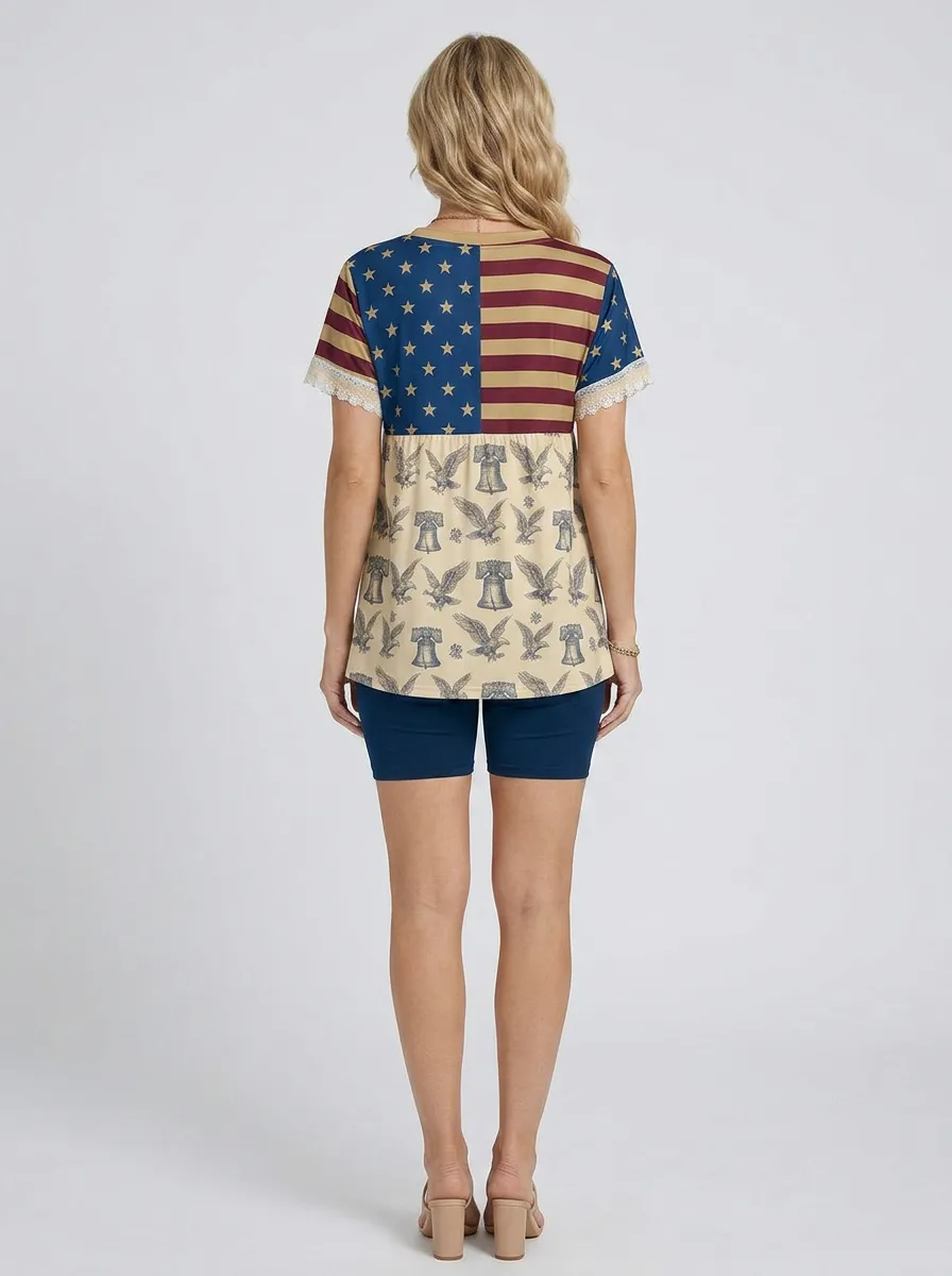 Women's USA 250th Anniversary Eagle Liberty Bell Printed Outfit Set