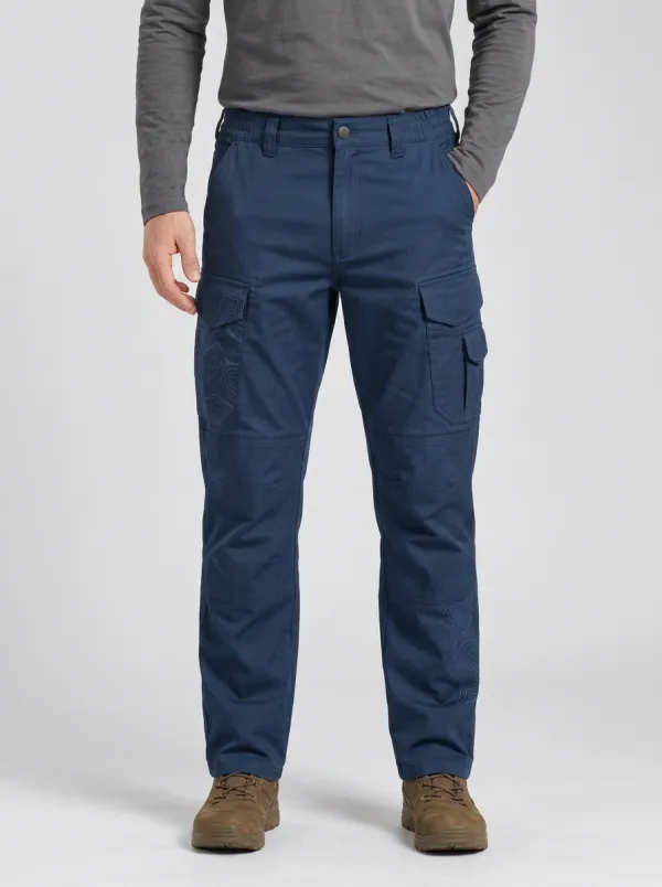 Men's Olive Green Topographic Multi-Pocket Reinforced Knee Integrated Webbing Belt Straight-Leg Tactical Cargo Pants