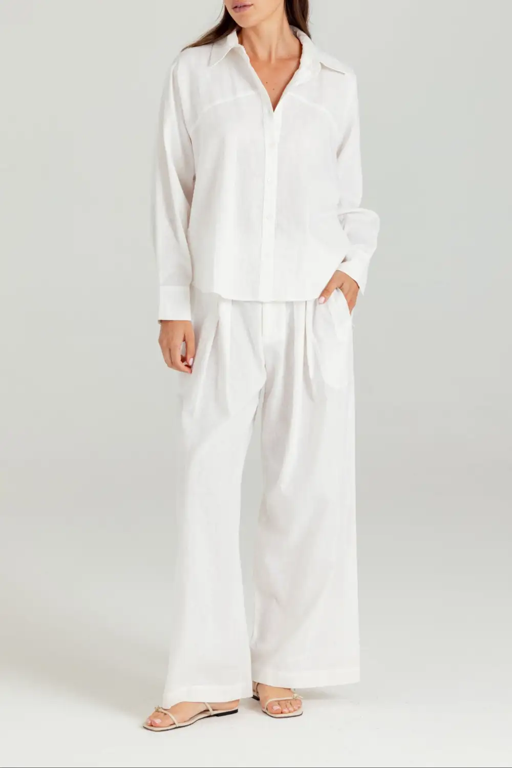 Linen Blend Button Front Relaxed Fit Shirt