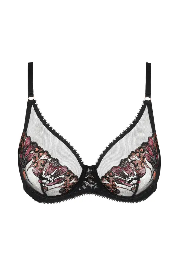 Women's Full Coverage Underwire Unpadded Floral Lace Scalloped Lace Embroidery Triangle Floral Detail Bra
