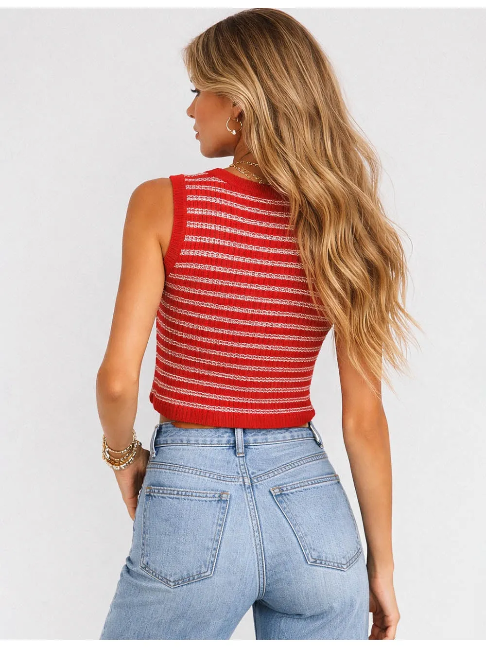 Chic Knit Round Neck Button Front Vest Top