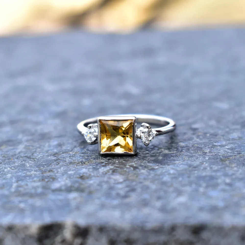 Square Solitaire Citrine Ring