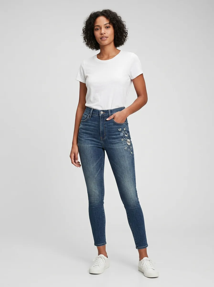 Women's Floral Embroidered High-Rise Graphic Slim Jeans