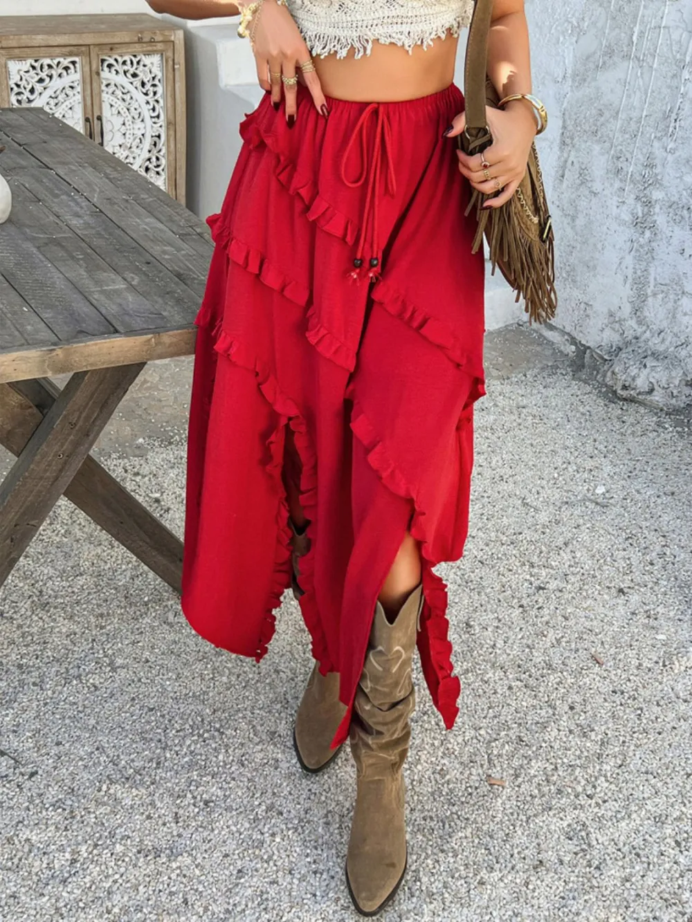 Ruffle Drawstring Skirt