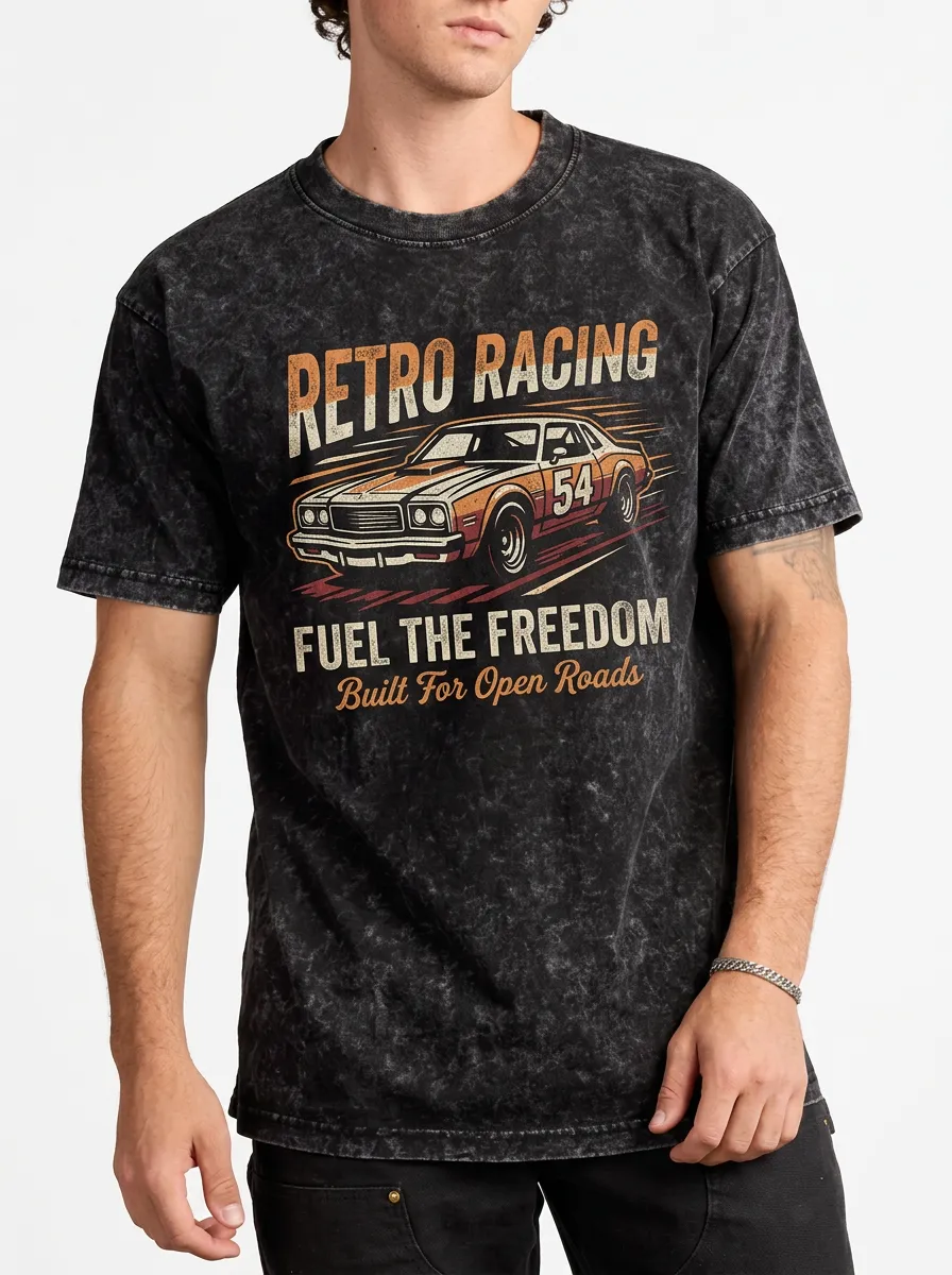 Men's Retro Racing Car Fuel The Freedom Printed T-shirt