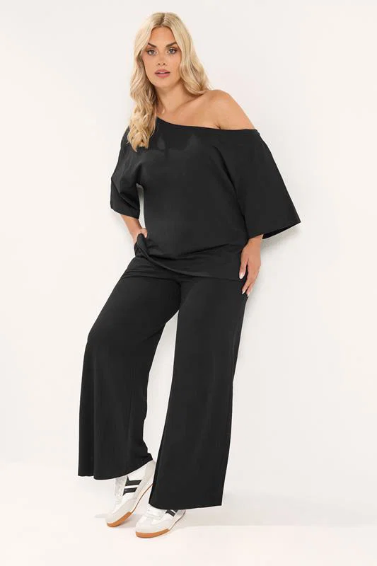 Black Cotton Wide Leg Trousers detail 1