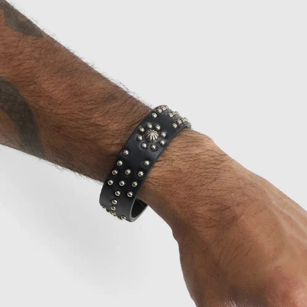 Slim Studded Leather Bracelet