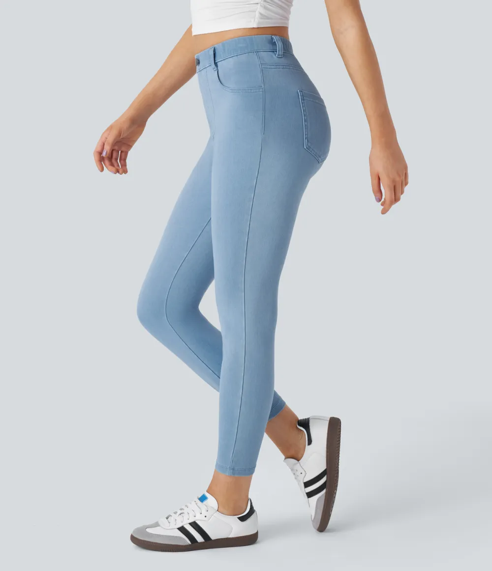 Magic High Waisted Multiple Pockets Stretchy Knit Denim Work Leggings