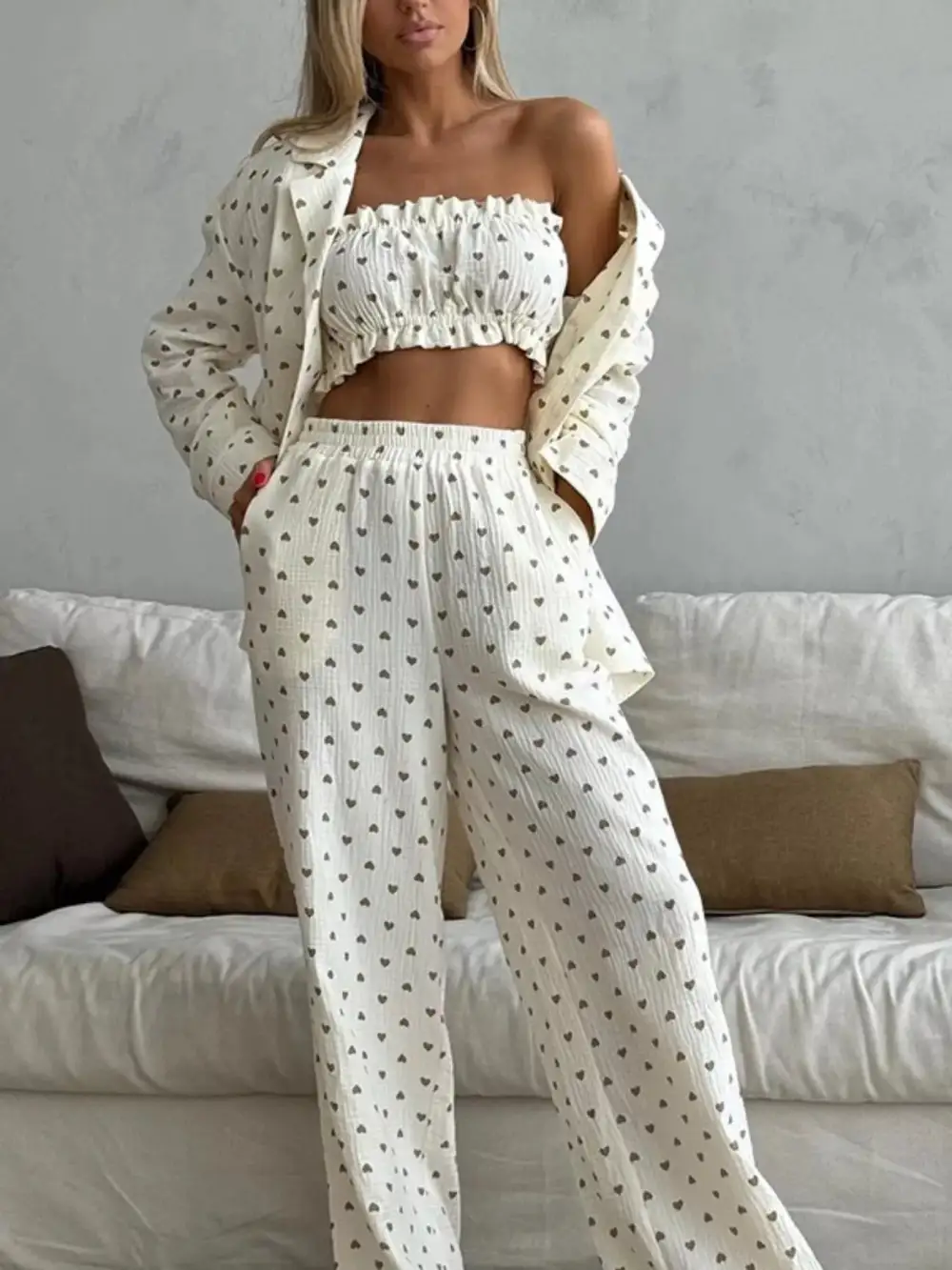 Heart Print Three Piece Lounge Set