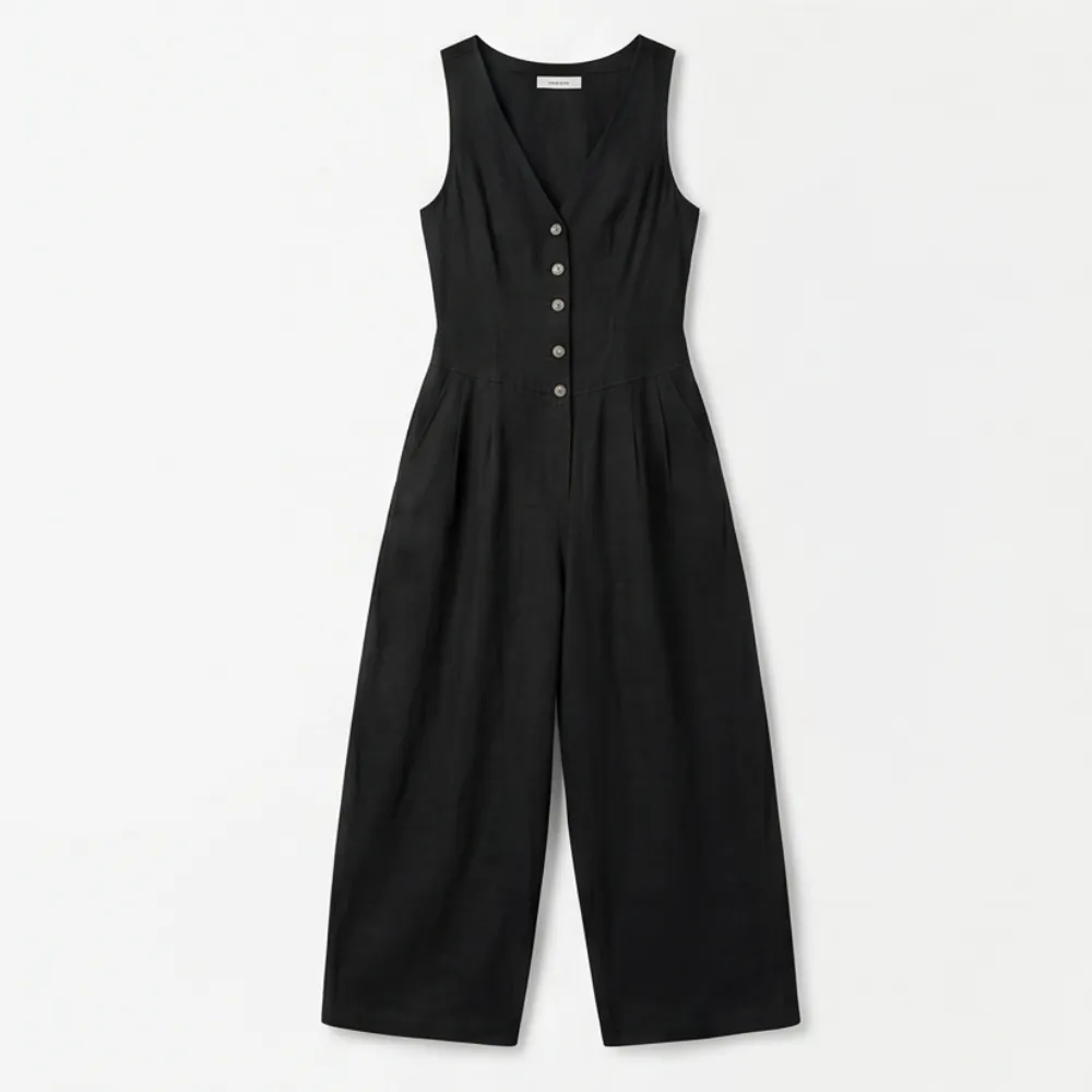 Button Front Wide Leg Jumpsuit