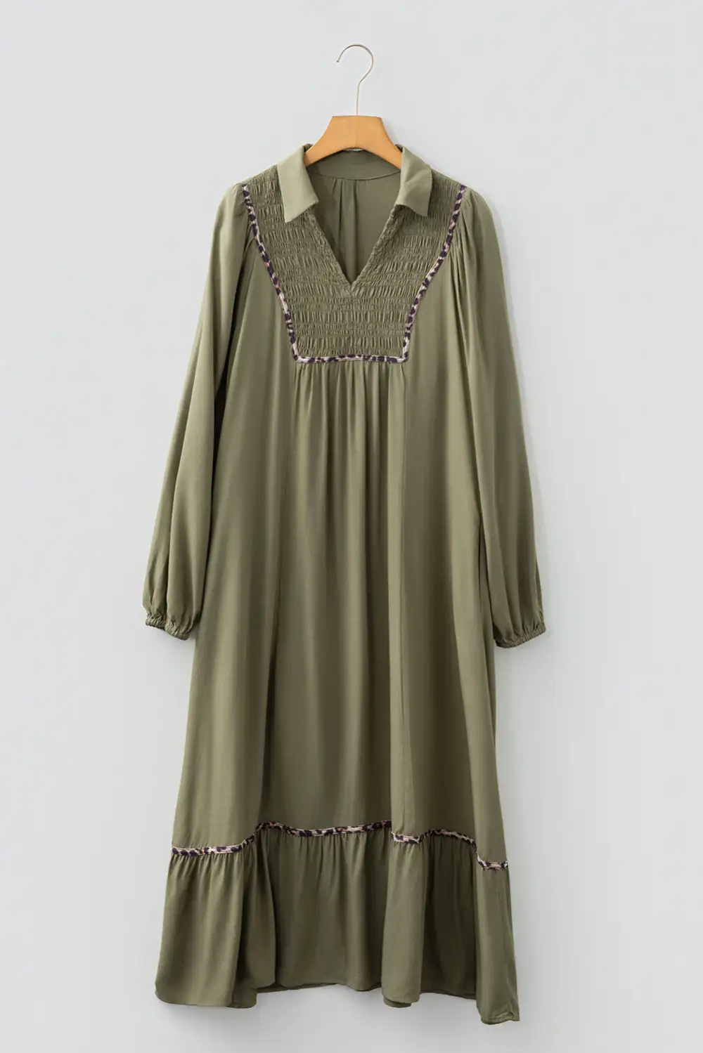 Maxi Four Leaf Clover Collared V Neck Smocked Detail