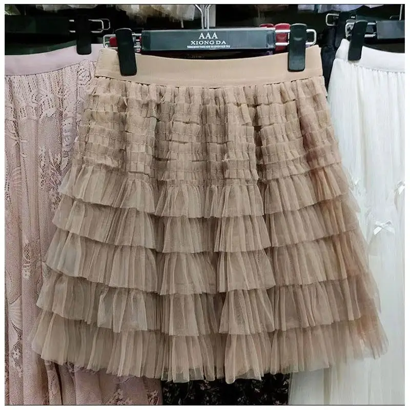 Polished High Waist Layered Mesh Short Skirt