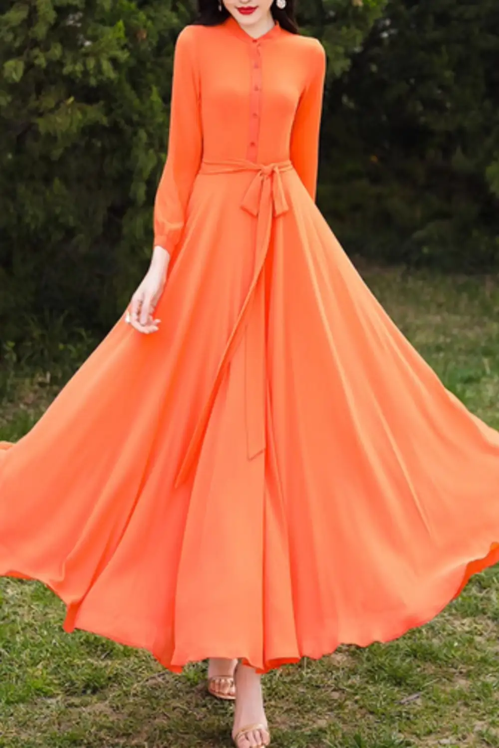 Refined Chiffon Long Sleeve Maxi Dress