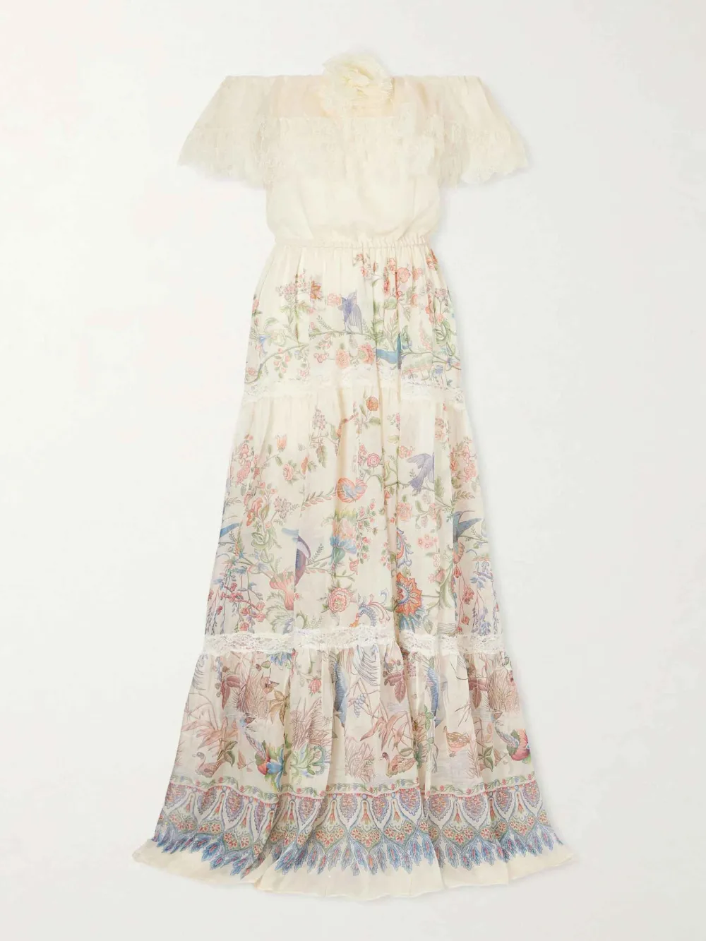 Bohemian Floral Bird Print Maxi Dress