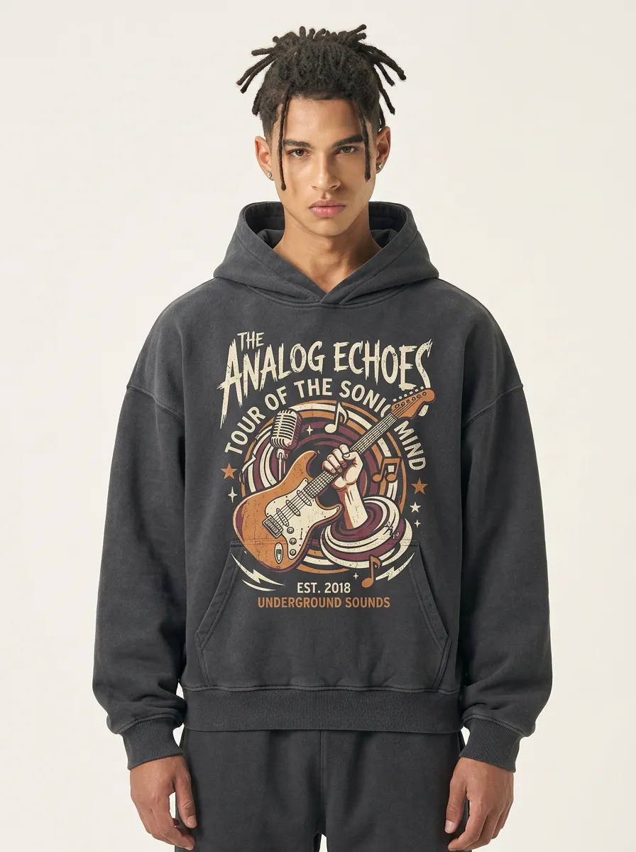 Men's Rock Band Music Lover Electric Guitar Printed Hoodie