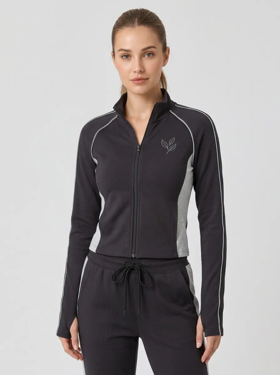 Women's Minimalist Leaf Graphic Zip-Up Tracksuit Set