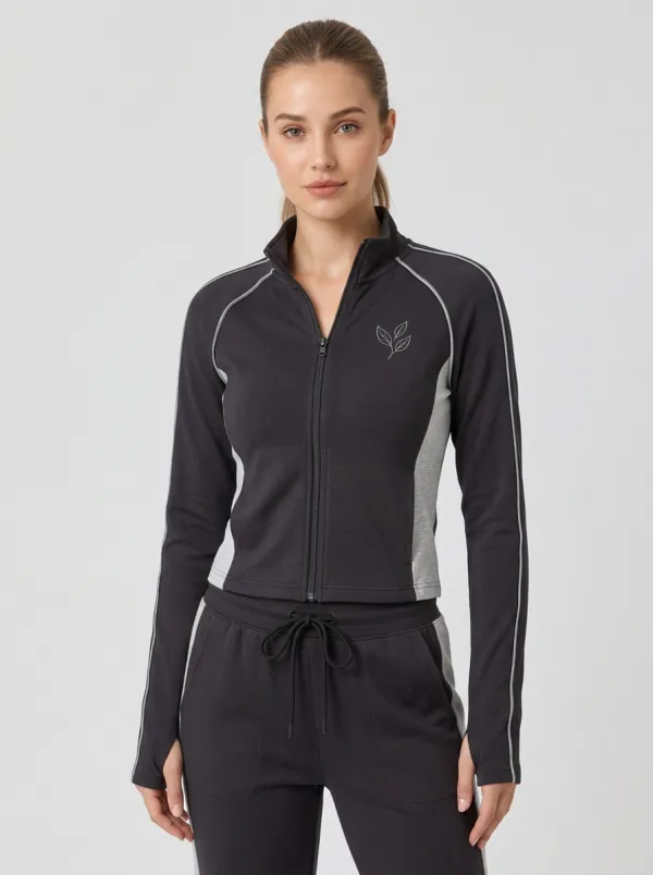 Women's Minimalist Leaf Graphic Zip-Up Tracksuit Set