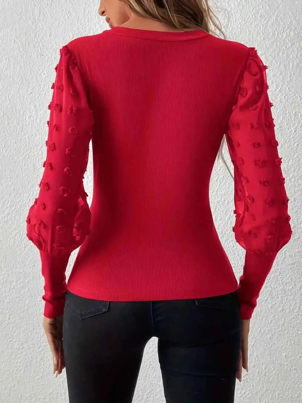 Dot Texture V-Neck Long Sleeve Top
