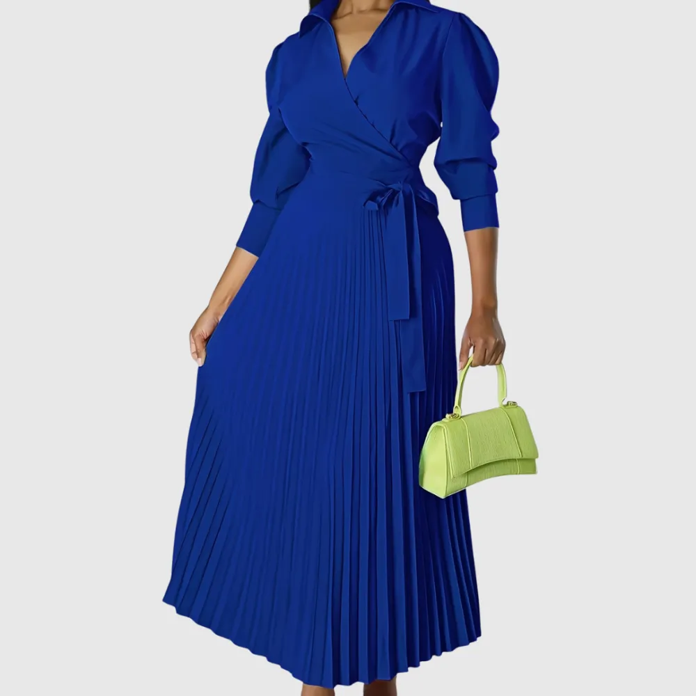  Pleated Wrap Midi Dress