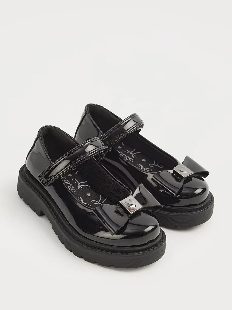 Black Patent Bow Detail Mary Jane School Shoes