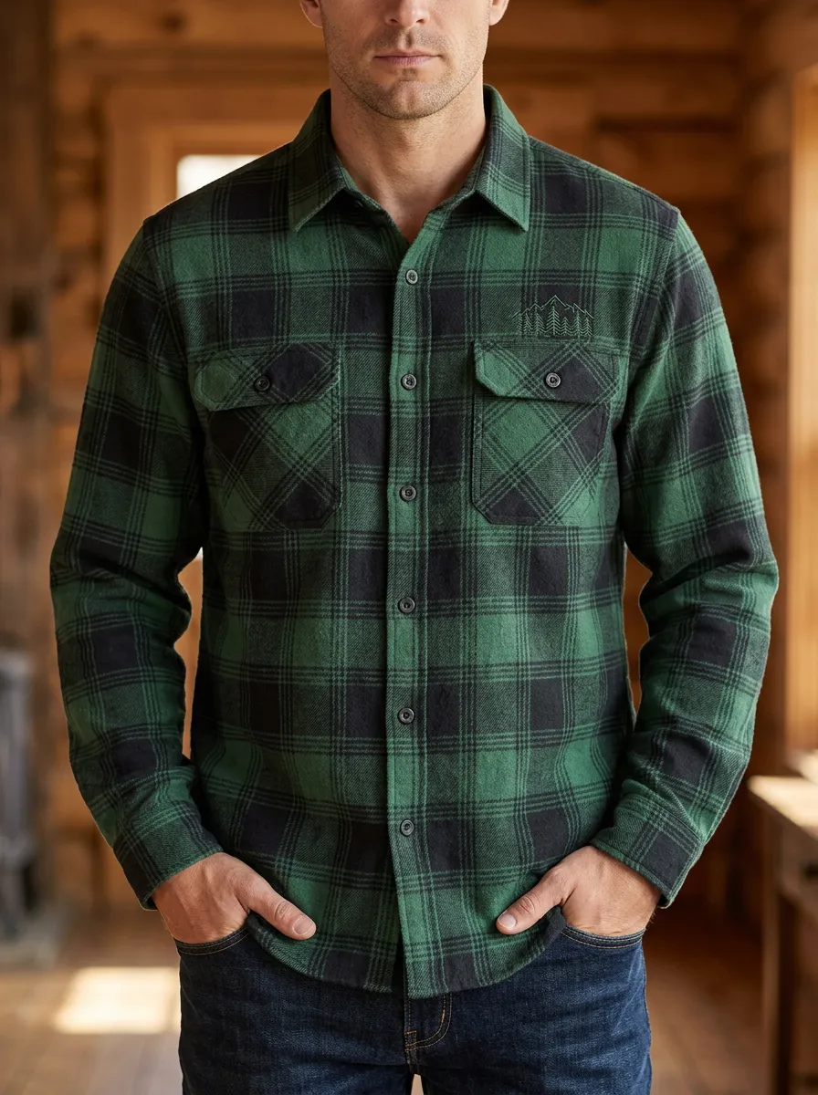 Mountain Forest Plaid Twin Pocket Shirt