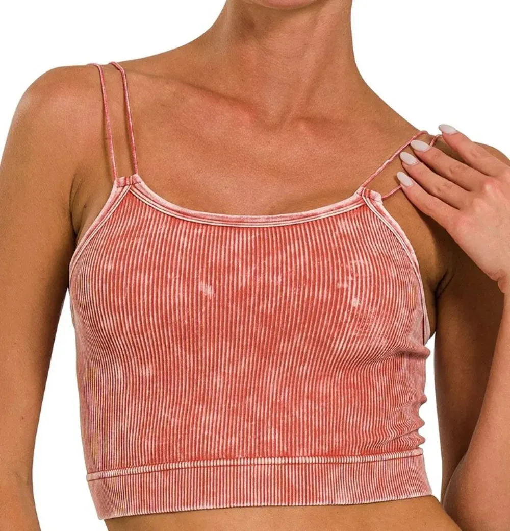 Washed Ribbed Seamless Double Strap Brami