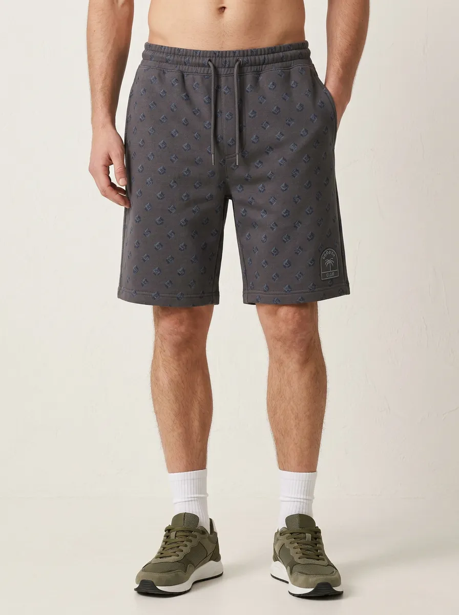 Men's Geometric Running Drawstring Elastic-Waist Printed Sweat Shorts
