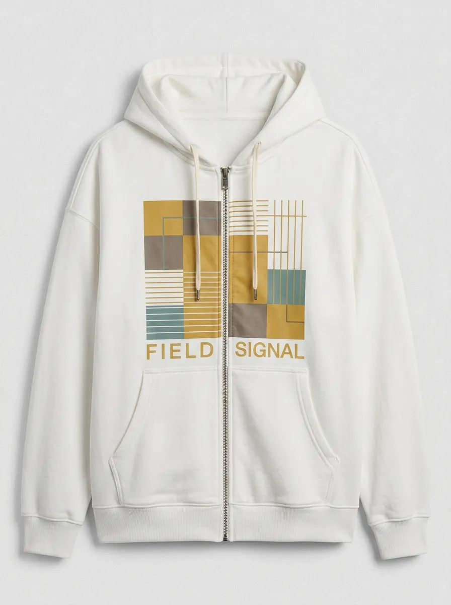 Unisex Field Signal Geometric Pattern Printed Zip-up Hoodie