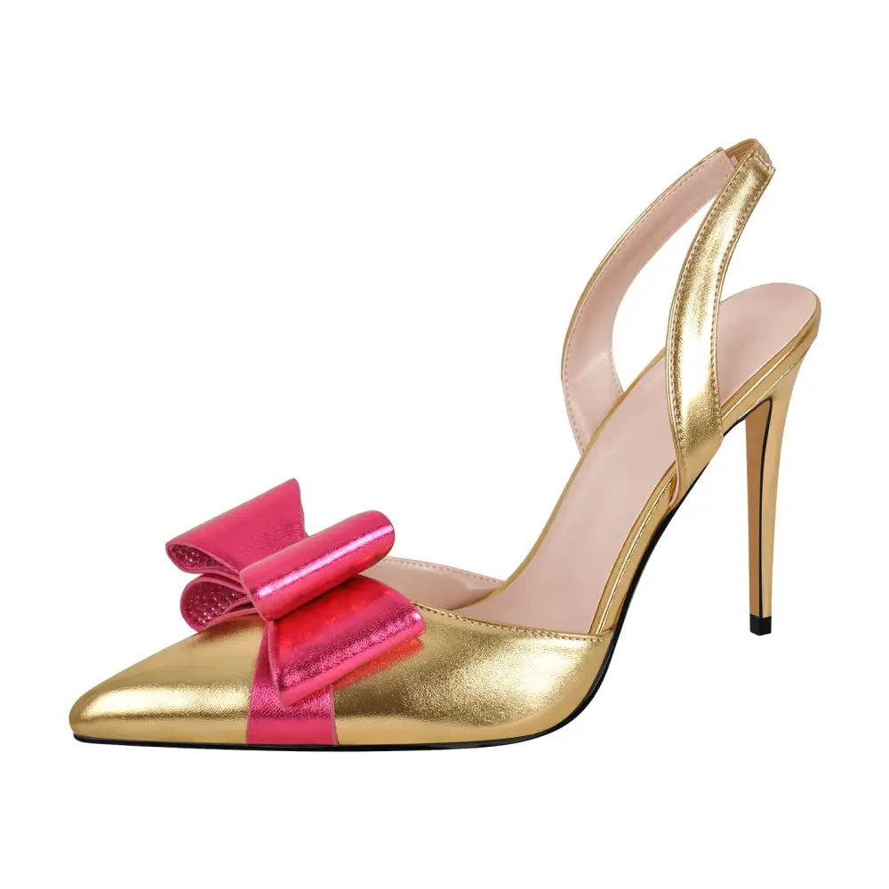 Bow Accent Pointed Toe Stiletto Slingback Pumps