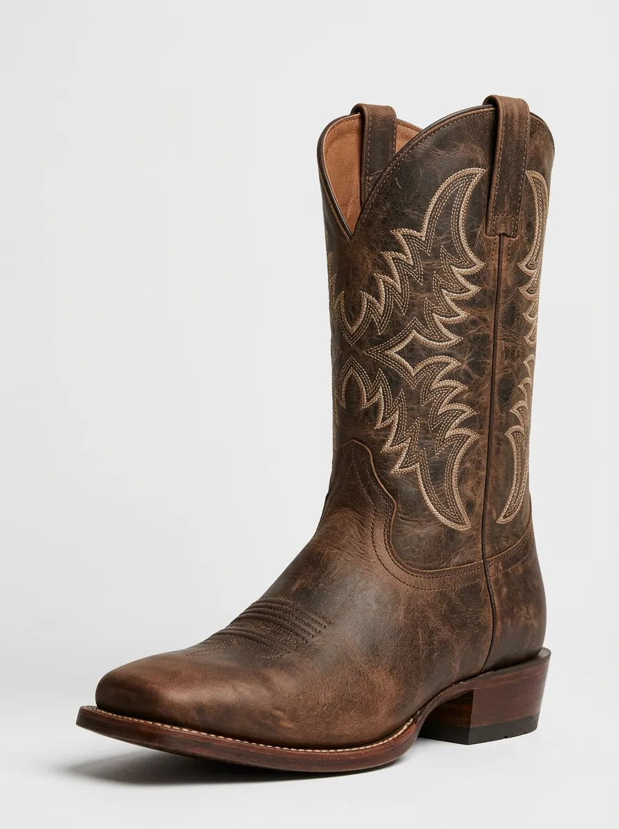 Trail Embroidered Distressed Easy-Wear Western Boots