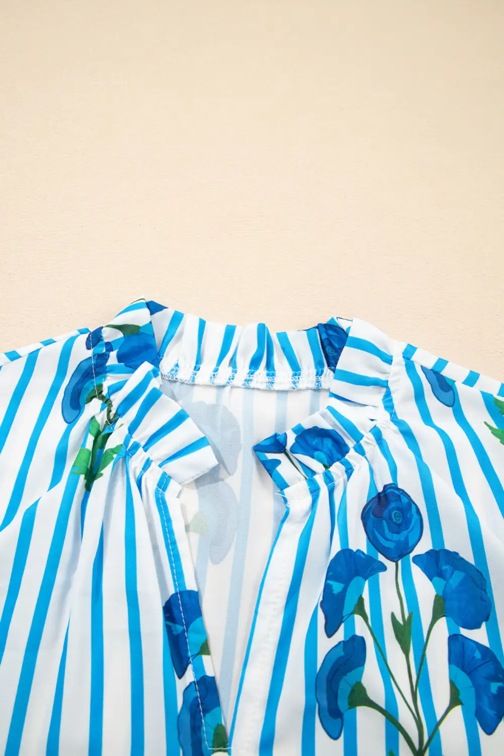 Striped Floral Notched Neck Blouse