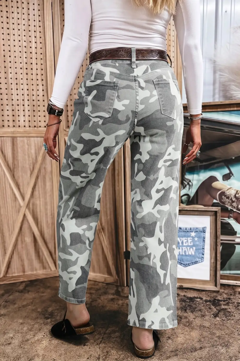 Women's Camo Pattern Cotton Denim Shift Jeans