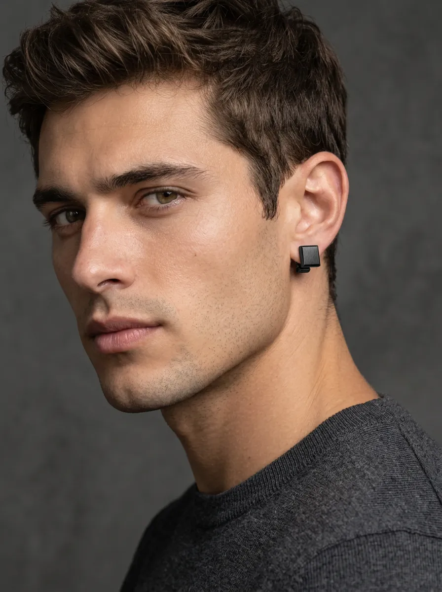 Men's Precision Minimalist Square Stud Earrings