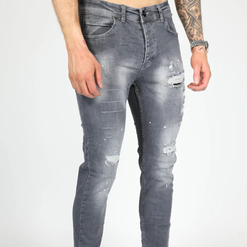 Modern Skinny Fit Distressed Paint Splatter Jeans